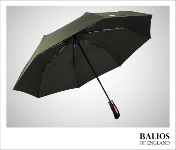 Travel Folding Umbrella with Real Wood Handle Auto Open Close Vented Windproof Canopy - Designed in UK - Image 7