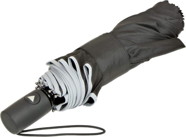 West Chester UMB340/OS Tri-Fold Umbrella - Black, 40 in., Pongee, Automatic Opening Umbrella with Fiberglass Ribs, Metal Shaft, Gray Trim - Image 3