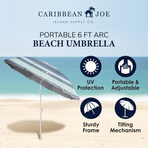 CARIBBEAN JOE Beach Umbrella, Portable Outdoor Sun Umbrella With UV Protection, Shoulder Carry Bag, Full 6 ft Arc - Image 2