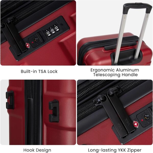 Luggage Sets 2 Piece with Spinner Wheel, Hardside Suitcase Set with TSA Lock, Expandable Travel Luggage for Women, Red - Image 5