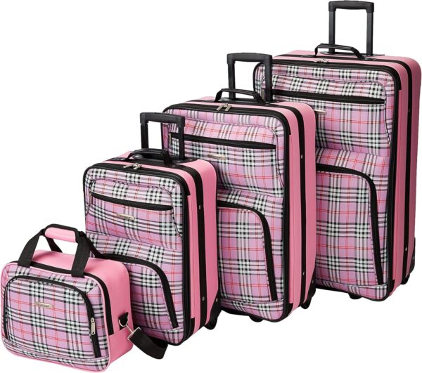 Rockland Fashion Softside Upright Luggage Set, Telescoping Handles, Pink Cross, 4-Piece (14/19/24/28)