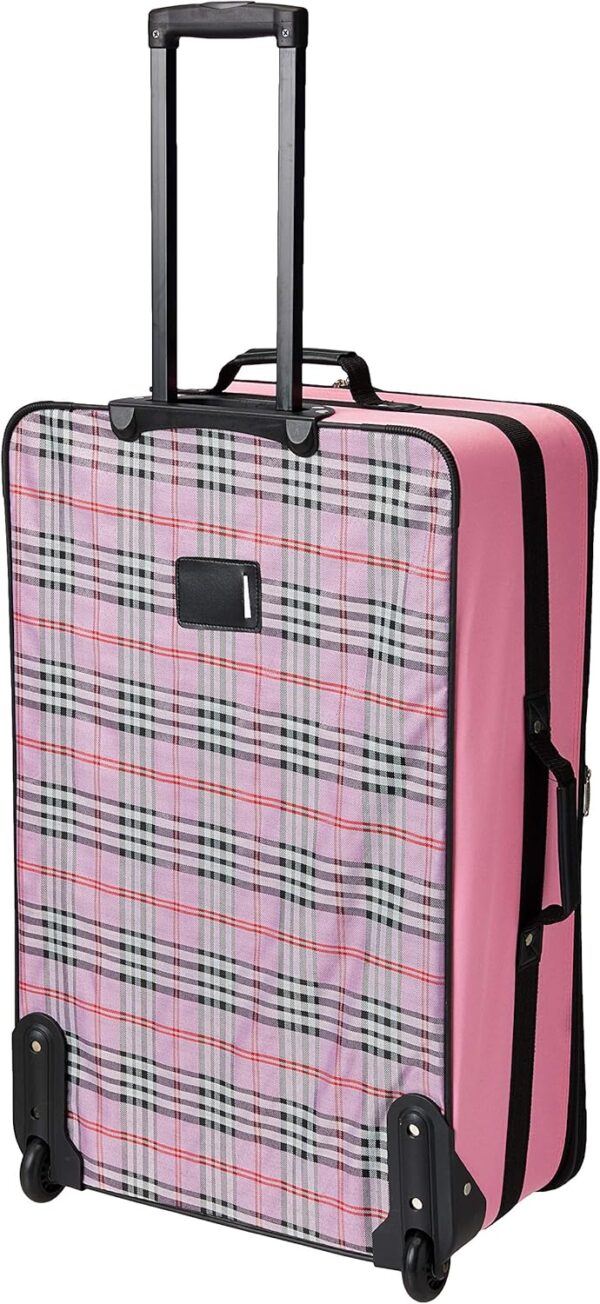 Rockland Fashion Softside Upright Luggage Set, Telescoping Handles, Pink Cross, 4-Piece (14/19/24/28) - Image 2