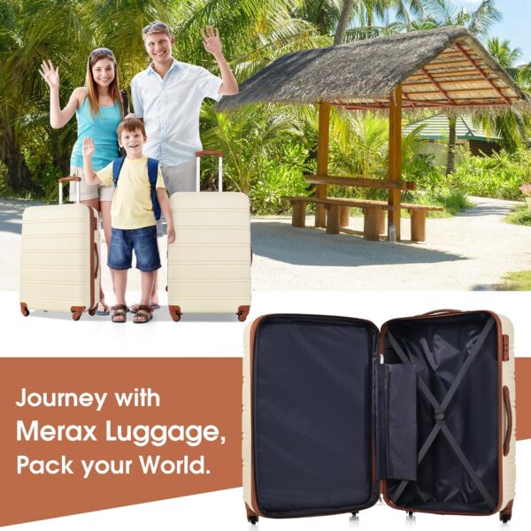 Merax Luggage sets of 3 Piece 20 24 IN Carry on Luggage Hard Case White and Brown Luggage Expandable Checked Luggage Suitcase Set with Wheels - Image 8