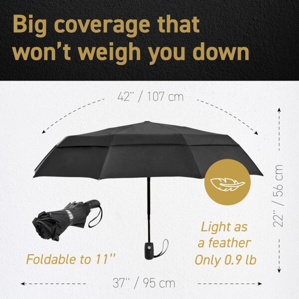 Windproof Travel Umbrellas for Rain - Lightweight, Strong, Compact with & Easy Auto Open/Close Button for Single Hand Use - Double Vented Canopy for Men & Women - Image 2
