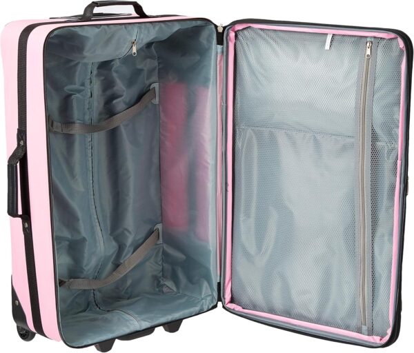 Rockland Fashion Softside Upright Luggage Set, Telescoping Handles, Pink Cross, 4-Piece (14/19/24/28) - Image 5