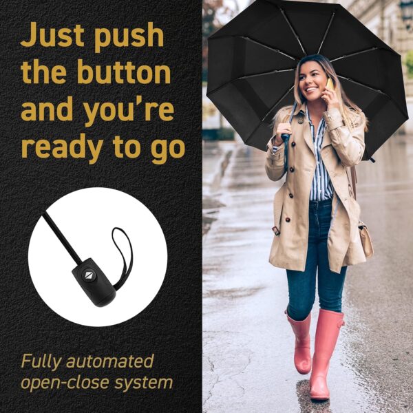 Windproof Travel Umbrellas for Rain - Lightweight, Strong, Compact with & Easy Auto Open/Close Button for Single Hand Use - Double Vented Canopy for Men & Women - Image 6