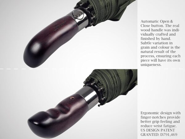 Travel Folding Umbrella with Real Wood Handle Auto Open Close Vented Windproof Canopy - Designed in UK - Image 6