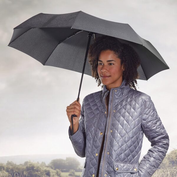 Amazon Basics Round Travel Umbrella for Rain, Compact Umbrella with Auto Open/Close, Strong Alloy Steel Frame, Compact Size for Backpacks/Handbags (11" Long When Closed), One Size, Black - Image 2