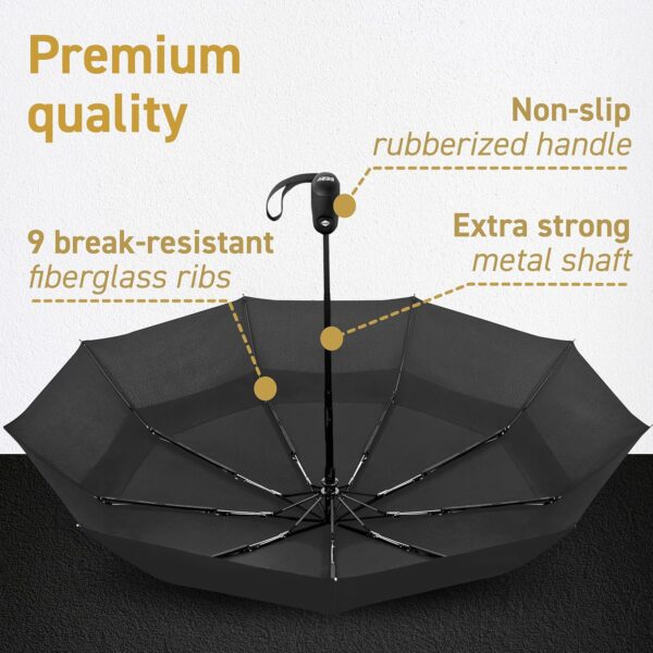 Windproof Travel Umbrellas for Rain - Lightweight, Strong, Compact with & Easy Auto Open/Close Button for Single Hand Use - Double Vented Canopy for Men & Women - Image 5