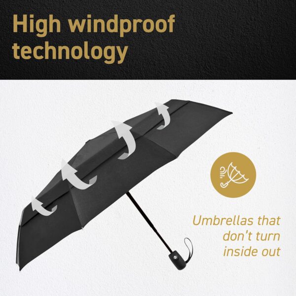 Windproof Travel Umbrellas for Rain - Lightweight, Strong, Compact with & Easy Auto Open/Close Button for Single Hand Use - Double Vented Canopy for Men & Women - Image 3