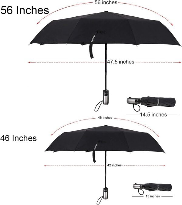 TradMall 2 Pack Travel Umbrella Windproof 46/56 Inches Large Canopy Reinforced Fiberglass Ribs Auto Open & Close - Image 3