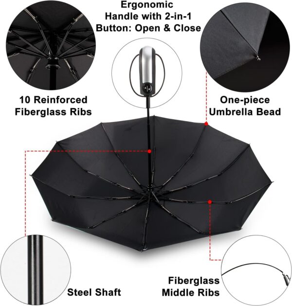 TradMall 2 Pack Travel Umbrella Windproof 46/56 Inches Large Canopy Reinforced Fiberglass Ribs Auto Open & Close - Image 4