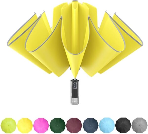 RUMBRELLA Inverted Folding Umbrella for Rain, 50 Inch Anti-UV Protection Automatic Car Travel Umbrella with Safety Reflective Strip