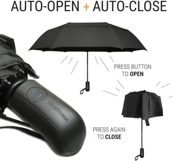 Vented Travel Umbrella | Strong Compact Windproof Umbrella | Automatic Open/Close | Portable Pop Up with Large Coverage - Image 3