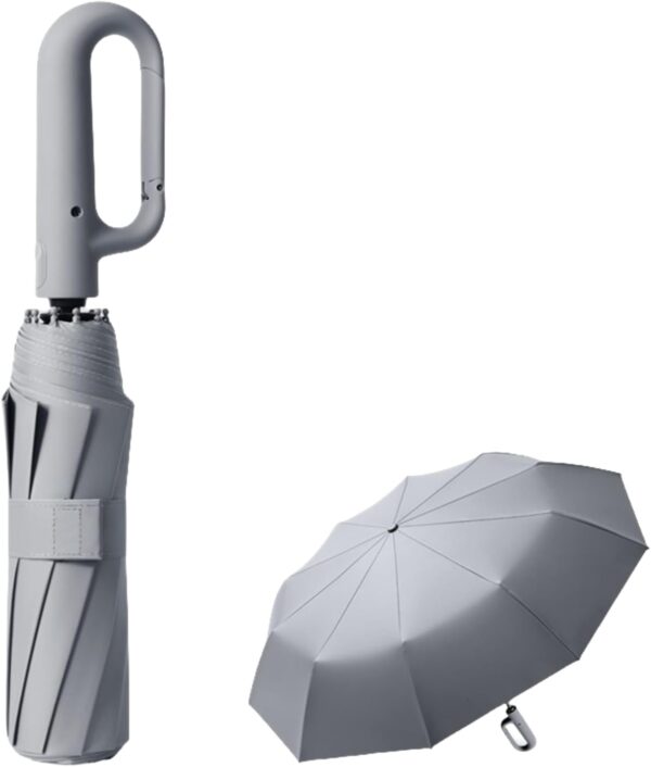 Travel Folding Golf Umbrella 10 Ribs Automatic Open/Close,Lightweight Compact Portable Backpack Car Parasol Outdoor,Sun/Rain,Anti 99 UV Protection UPF 50,Men Women Carabiner Handle Design