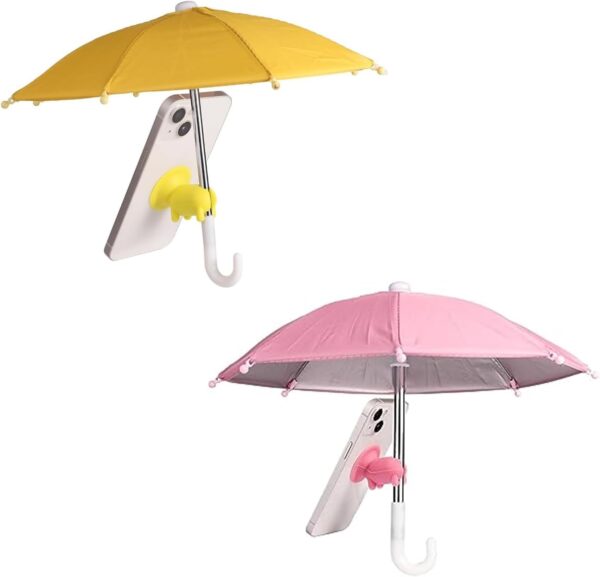 2pcs Cell Phone Umbrella for Sun Shade, Universal Adjustable Cute Phone Shade Umbrella with Piggy Style Suction Cup, Outdoor Anti-Glare Stand Sun Visor (Yellow & Pink)