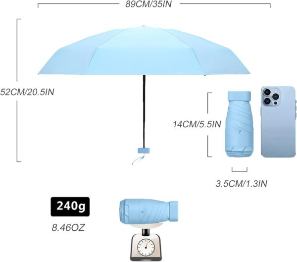 Mini Umbrella for Travel - Small, Compact, Lightweight, UV Protection, UPF50+ Waterproof Parasol - Image 7