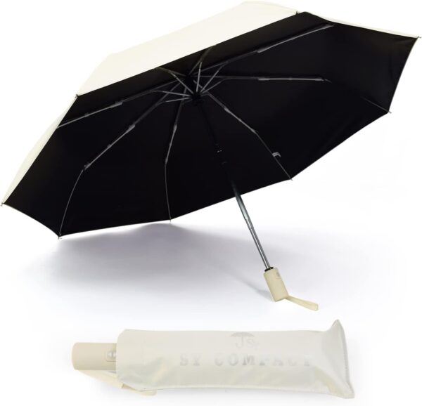 SY COMPACT Umbrella Automatic Travel Waterproof Light Folding Umbrellas Easy Carry for Women and Men (Creamy White) - Image 3