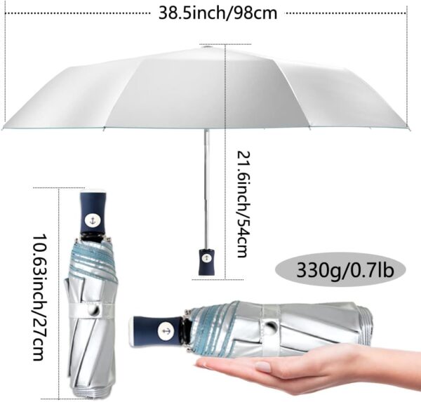 FDJASGY Silver Coating Layer Fabric Blocking UV 99.9% Sun Umbrella Compact Folding Travel Umbrella Automatic Folding Windproof Umbrellas For Men and Women (Blue) - Image 3