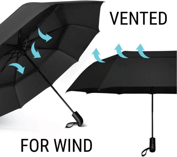 Vented Travel Umbrella | Strong Compact Windproof Umbrella | Automatic Open/Close | Portable Pop Up with Large Coverage - Image 5