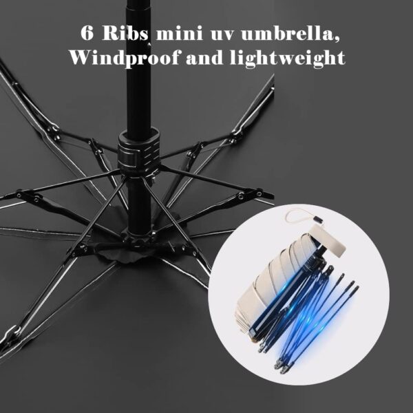ESUFEIR Travel Sun Rain Umbrella With Case - Compact UV Protection for Walking, Lightweight & Portable Windproof Parasol for Women and Men - Image 9