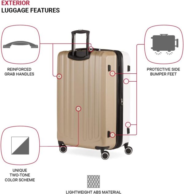 SwissGear Duet Hardside Expandable Luggage with Spinner Wheels, Ivory/Taupe, Checked-Large 28-Inch - Image 3
