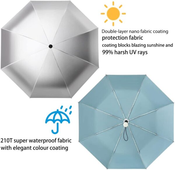 FDJASGY Silver Coating Layer Fabric Blocking UV 99.9% Sun Umbrella Compact Folding Travel Umbrella Automatic Folding Windproof Umbrellas For Men and Women (Blue) - Image 5