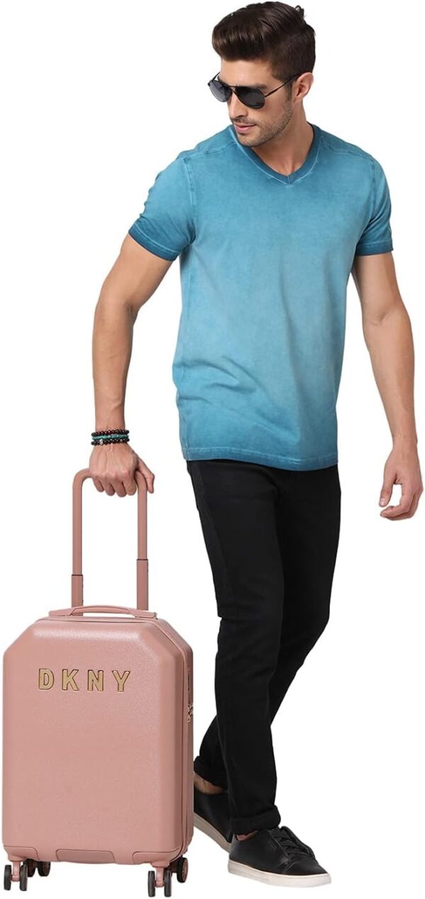DKNY Metal Logo Upright Hardside Luggage 22", Dark Rose - Image 2