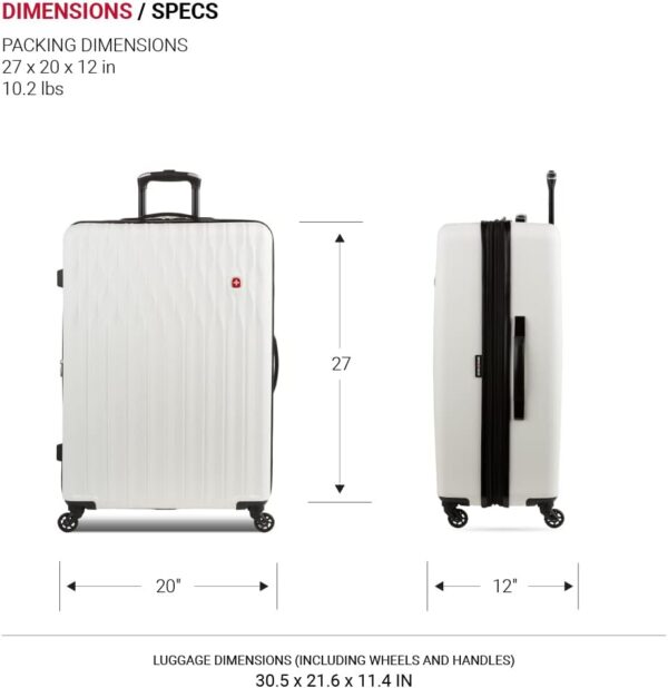 SwissGear 8018 Hardside Expandable Luggage with Spinner Wheels, White, 3-Piece Set (20/24/27) - Image 4