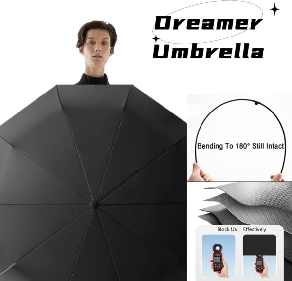 Travel Folding Golf Umbrella 10 Ribs Automatic Open/Close,Lightweight Compact Portable Backpack Car Parasol Outdoor,Sun/Rain,Anti 99 UV Protection UPF 50,Men Women Carabiner Handle Design - Image 5