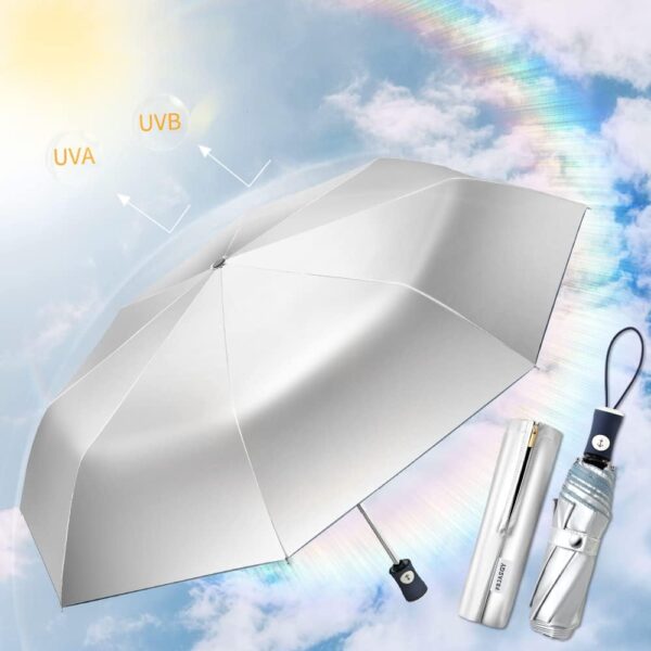 FDJASGY Silver Coating Layer Fabric Blocking UV 99.9% Sun Umbrella Compact Folding Travel Umbrella Automatic Folding Windproof Umbrellas For Men and Women (Blue) - Image 4
