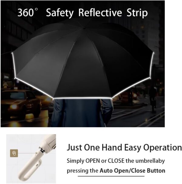 Inverted Reverse Golf Umbrella 10 Ribs Travel Folding Lightweight Compact Portable Backpack Outdoor,Sun/Rain,Anti 99 UV Protection UPF 50, Automatic Open/Close,Men Women Carabiner Handle Design - Image 4