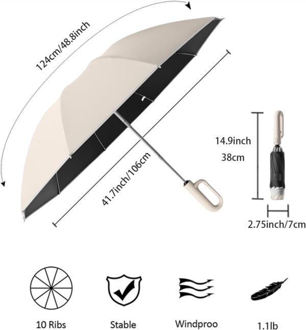 Inverted Reverse Golf Umbrella 10 Ribs Travel Folding Lightweight Compact Portable Backpack Outdoor,Sun/Rain,Anti 99 UV Protection UPF 50, Automatic Open/Close,Men Women Carabiner Handle Design