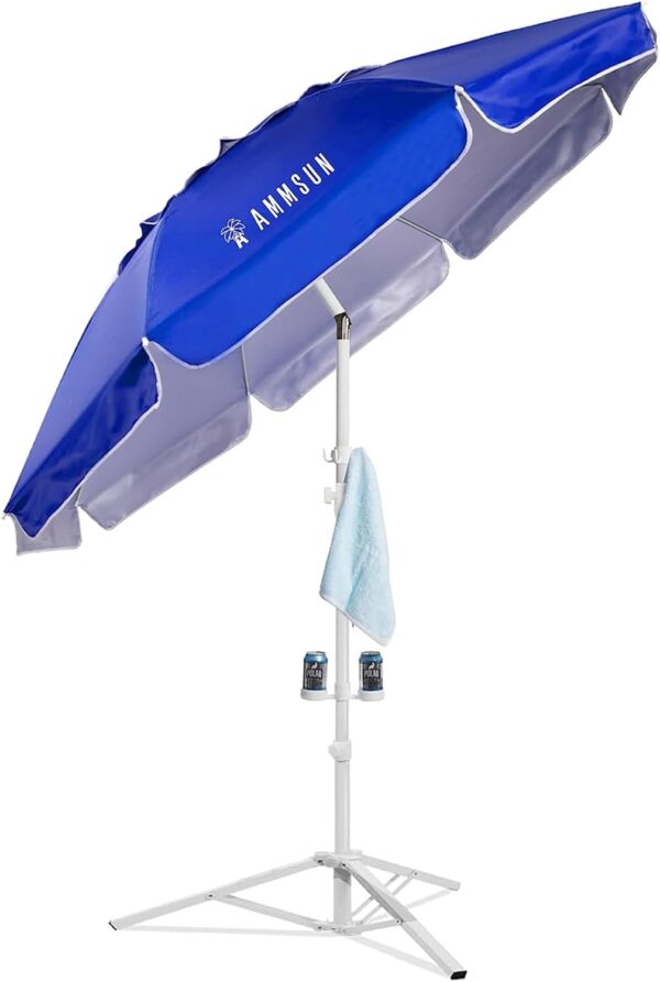 AMMSUN Shade Umbrella, Premium Portable Umbrella with Stand, 6.5ft Lightweight Free Standing Canopy for Sporting Games, Adjustable Instant Sun Protection and Easy to Carry, Blue