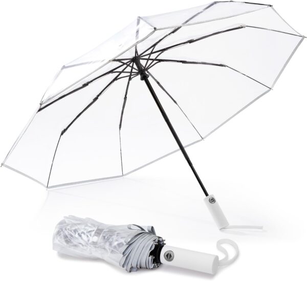 G4Free 42 Inch Clear Travel Umbrella Windproof, Automatic Open and Close Transparent Foldable Compact Umbrella for Rain, Wedding and Large Rain Use, Clear Canopy for Women Men