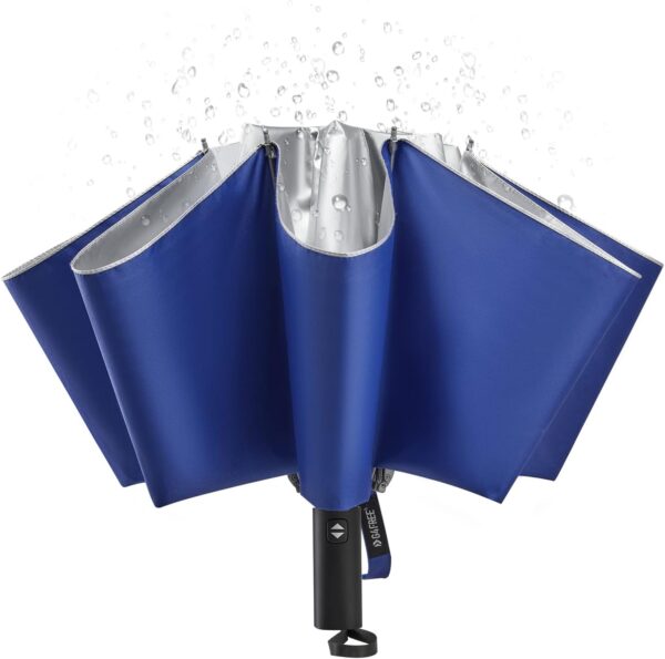 G4Free UPF 50+ UV Protection 54 Inch Large Reverse Travel Umbrella, 10 Ribs Windproof Compact Sun Blocking Inverted Car Umbrellas Automatic Open Close (Blue/Silver)