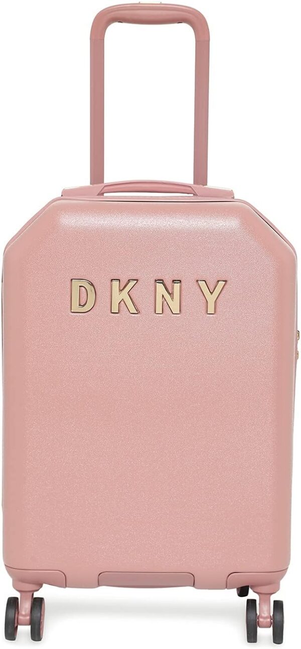 DKNY Metal Logo Upright Hardside Luggage 22", Dark Rose