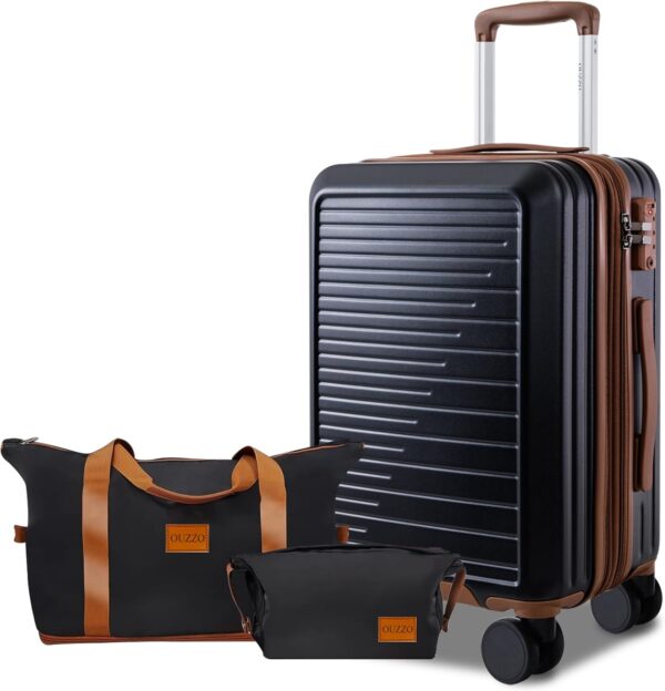 OUZZO PC Luggage,Travel Carry-on Luggage,TSA Approved Lock,Rolling ExpandableLuggage for Plane,22x14x9 Airline Approved,Hardshell Luggage,20-Inch Suitcase with Wheels,Black