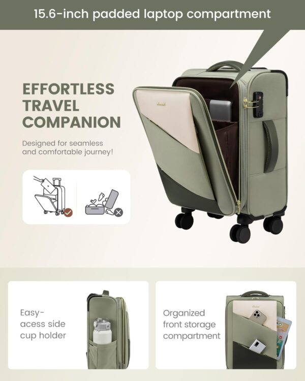 LOVEVOOK Carry On Luggage 22x14x9 Airline Approved, 20 Inch Softside Suitcases with Wheels, Lightweight Rolling Carry on Suitcase with TSA Lock, Water-Resistant Large Capacity Luggage for Women Travel - Image 3