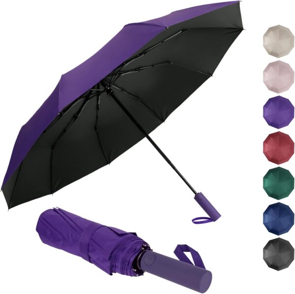 Umbrella for Rain and UV Sun Protection, Compact Portable Travel Car Folding Umbrella, Windproof Lightweight Automatic Open and Close UPF50+ for Men Women 10 Ribs