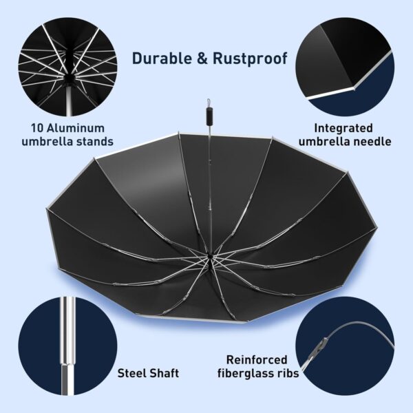 Inverted Umbrella - 48Inch Large Windproof Umbrella with Reflective Stripe - Travel Auto Reverse Umbrellas for Rain with case - Image 4