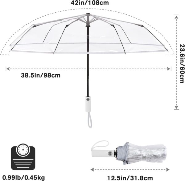 G4Free 42 Inch Clear Travel Umbrella Windproof, Automatic Open and Close Transparent Foldable Compact Umbrella for Rain, Wedding and Large Rain Use, Clear Canopy for Women Men - Image 2