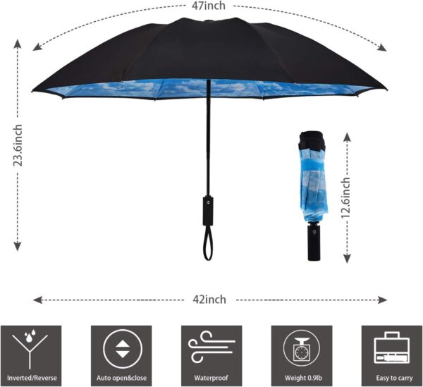 Inverted Umbrella Double Layer Automatic Folding Reserve Umbrella Windproof UV Protection for Rain Car Travel Outdoor Men Women - Image 7