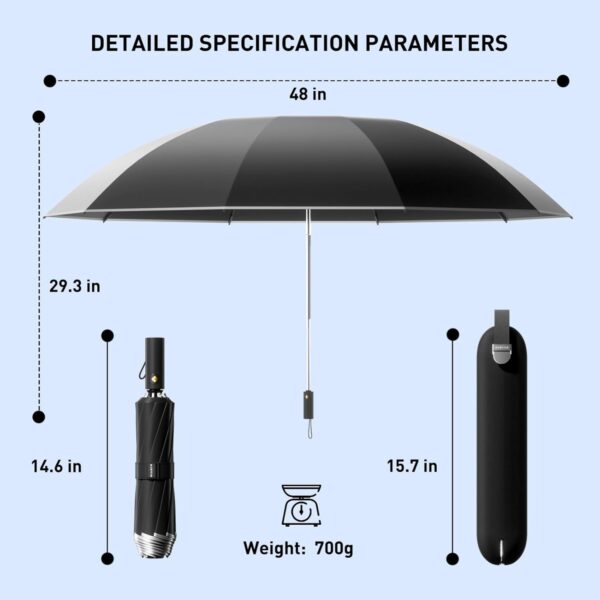 Inverted Umbrella - 48Inch Large Windproof Umbrella with Reflective Stripe - Travel Auto Reverse Umbrellas for Rain with case - Image 7