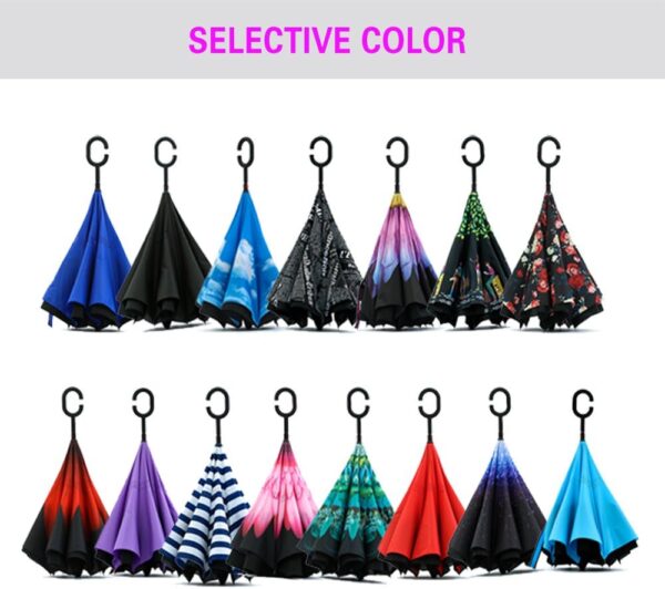 SIEPASA 49/56 Inch Inverted Reverse Upside Down Umbrella, Extra Large Double Canopy Vented Windproof Waterproof Stick Golf Umbrellas with C-shape Handle. - Image 8