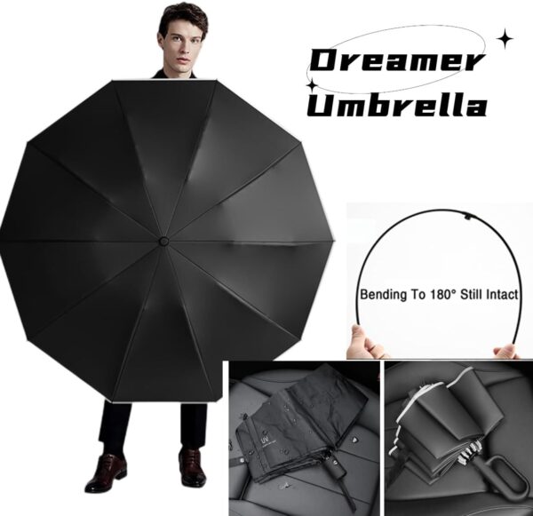 Inverted Reverse Golf Umbrella 10 Ribs Travel Folding Lightweight Compact Portable Backpack Outdoor,Sun/Rain,Anti 99 UV Protection UPF 50, Automatic Open/Close,Men Women Carabiner Handle Design - Image 6