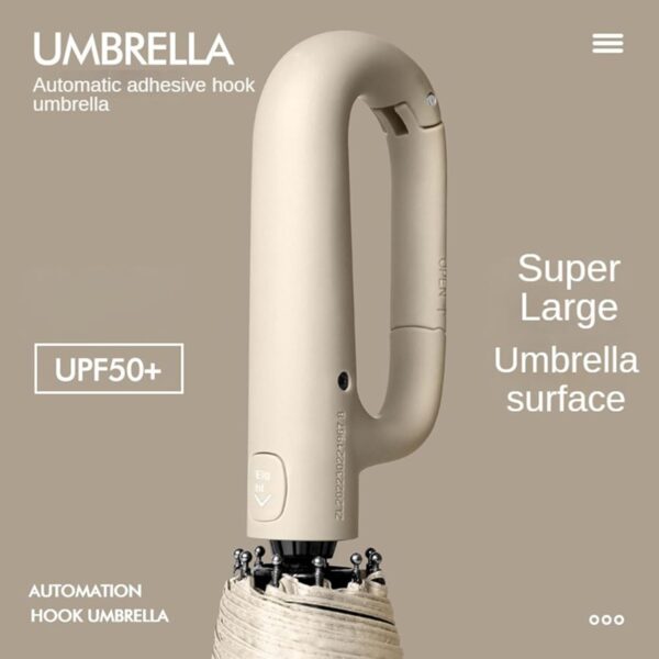 Travel Folding Golf Umbrella 10 Ribs Automatic Open/Close,Lightweight Portable Backpack Car Parasol Outdoor,Sun/Rain,Anti 99 UV Protection UPF 50,Men Women Carabiner Handle Design - Image 3