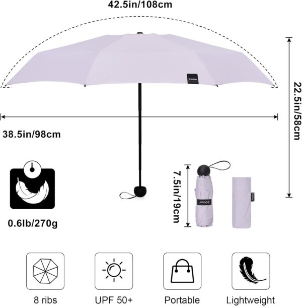 G4Free Compact Travel Umbrella UPF 50+ UV Protection Sun Blocking Mini Umbrellas for Men and Women - Image 5