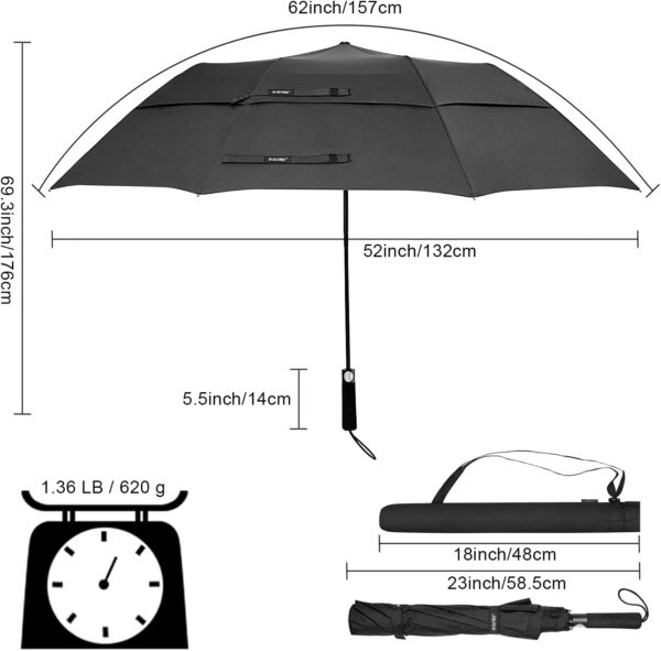 G4Free 62 Inch Portable Golf Umbrella Large Oversize Double Canopy Vented Windproof Waterproof Automatic Open Stick Umbrellas for Men Women(Black) - Image 4
