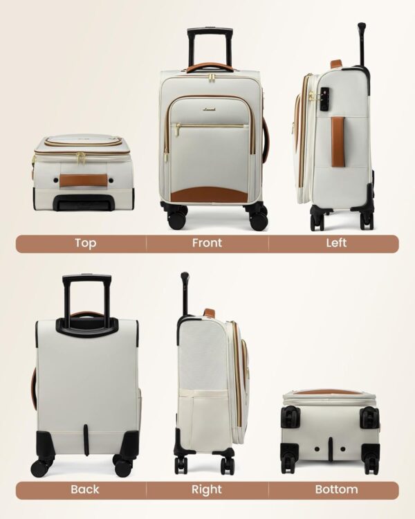 LOVEVOOK Carry On Luggage 22x14x9 Airline Approved with Spinner Wheels, 20 Inch Softside Suitcases for Travel, Lightweight Rolling Carry on Suitcase with TSA Lock for Women Men Weekender, Beige-brown - Image 8